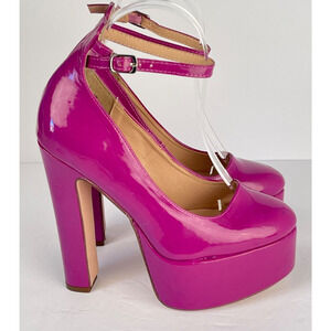 Chase & Chloe Women's Mary Jane Platform Pumps Size 6 Purple Patent Leather